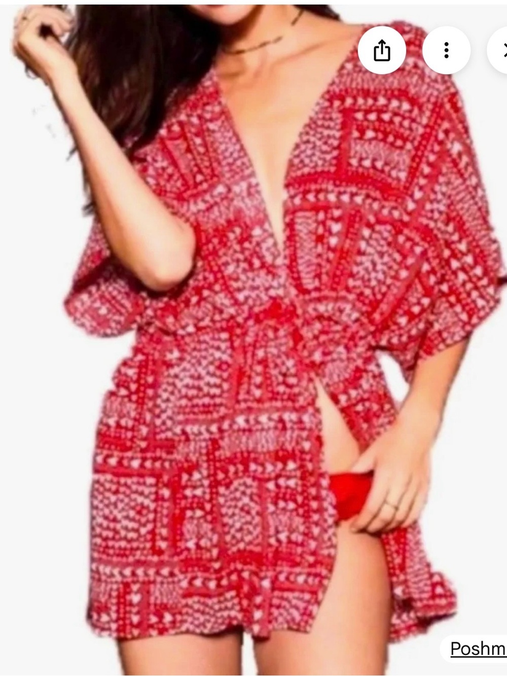 Victoria's Secret Red & White Heart Print Kimono / Swim Cover-Up